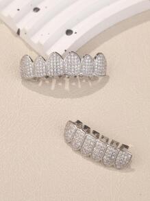 2 piezas/set atractivo con diseño de diamante de imitación brackets dentales para mujeres para decoración diaria - Plateado - Ver 5