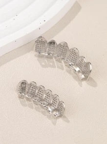 2 piezas/set atractivo con diseño de diamante de imitación brackets dentales para mujeres para decoración diaria - Plateado - Ver 4