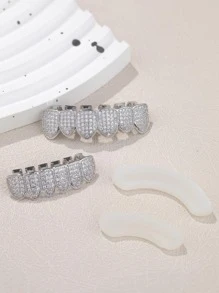 2 piezas/set atractivo con diseño de diamante de imitación brackets dentales para mujeres para decoración diaria - Plateado - Ver 2