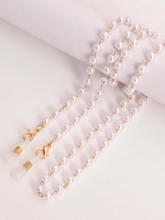 Elegant 1pc Fashionable White Resin Faux Pearl Eyeglass Chain, Eyewear Chain With Mask Chain For Face Covering, Adjustable Eyeglass Strap For Mask Wearing Glasses Accessories For Women
