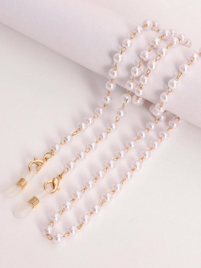 1 pieza Elegante cadena de gafas de resina blanca falsa de perla de moda, cadena para gafas con cadena para mascarilla, correa ajustable para gafas para usar con mascarilla, accesorios para mujeres