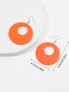 鏤空圓形耳墜 - 橘色 - 查看 2
