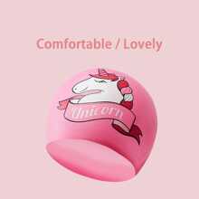 Gorro de natación de silicona, gorro de natación con diseño de unicornio, gorro de natación estampado, gorro de baño cómodo ideal para cabello rizado, corto, mediano y largo, gorro de ducha que mantiene el peinado sin cambios, artículos esenciales para la playa, accesorios de playa, flotador de piscina - Rosa - Ver 4