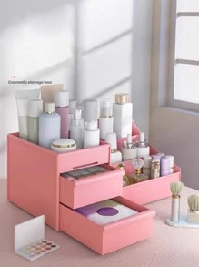 1pc Drawer Cosmetic Storage Box - Pink - View 1