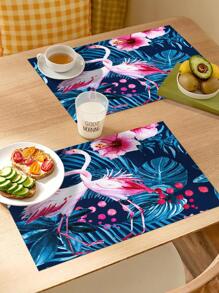 1pc Flamingo & Tropical Print Placemat - Multicolor - View 1