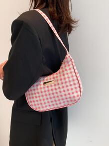 Gingham Pattern Hobo Bag Metal Decor Fashionable For Daily - Multicolor - View 1