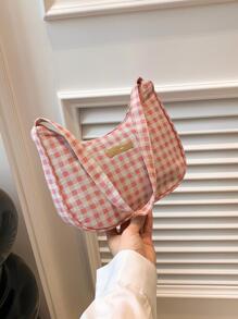 Gingham Pattern Hobo Bag Metal Decor Fashionable For Daily - Multicolor - View 2