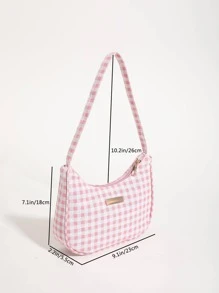 Gingham Pattern Hobo Bag Metal Decor Fashionable For Daily - Multicolor - View 5