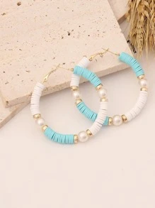 1對波西米亞聚合物粘土珍珠圓耳環適合女士適用於假期 - 彩色 - 查看 5