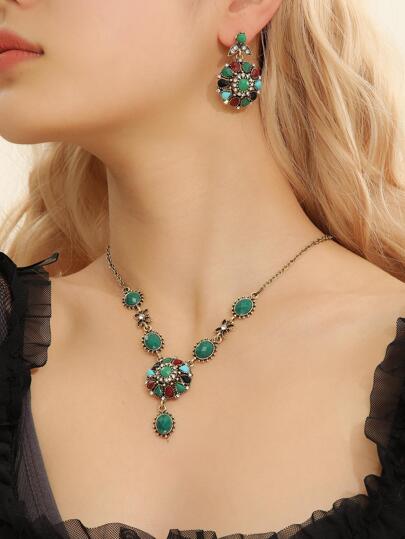 3pcs/set Glamorous Rhinestone Colored Round Decor Jewelry Set For Women For Banquet