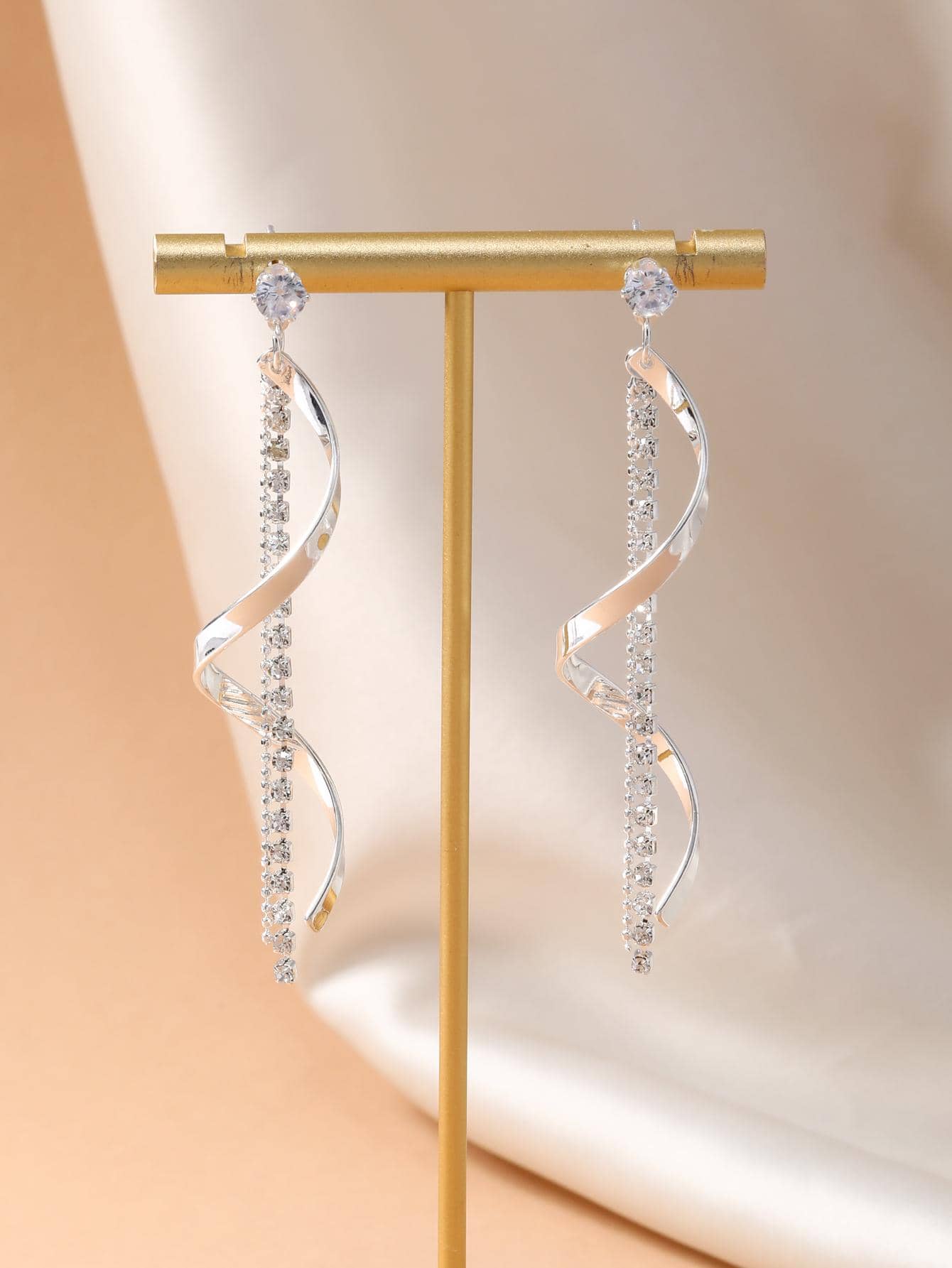Rhinestone Decor Spiral Drop Earrings