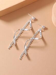 Rhinestone Decor Spiral Drop Earrings