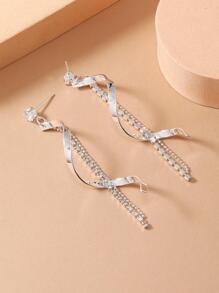 Rhinestone Decor Spiral Drop Earrings