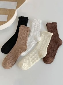 5 đôi Vớ thủy thủ đoàn giản dị phối viền ren cho nữ - Nhiều màu - Xem 1