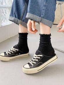 5 đôi Vớ thủy thủ đoàn giản dị phối viền ren cho nữ - Nhiều màu - Xem 5