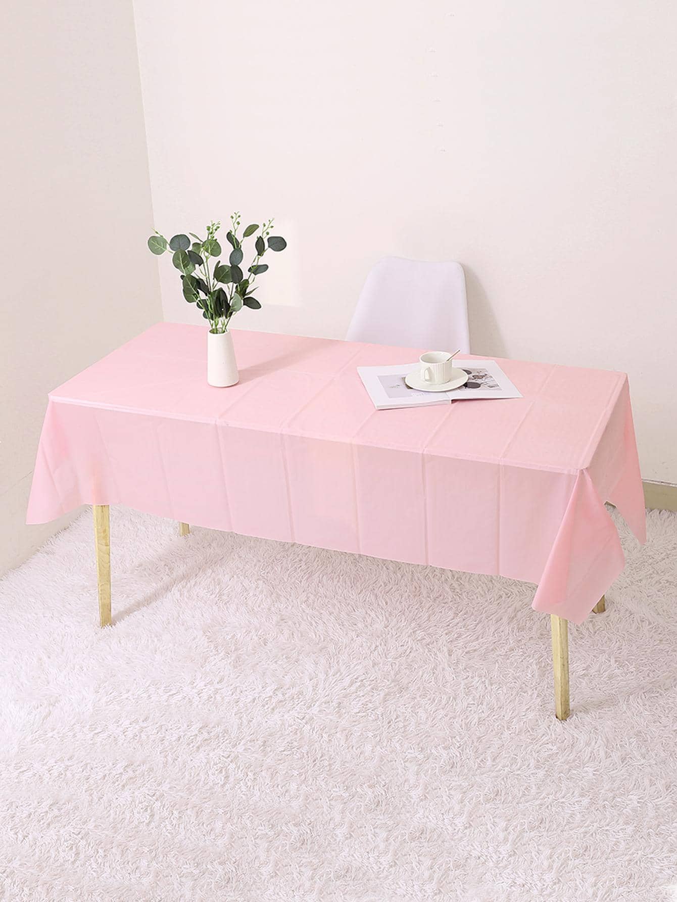 1 件纯色一次性防水防油派对桌布，适用于甜点桌装饰、户外野餐和主题派对，矩形 - 西瓜粉 - 查看 1