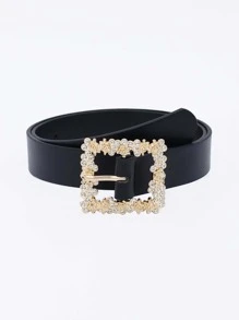 Thắt lưng khóa vuông trang trí bằng đá rhinestone - màu đen - Xem 1