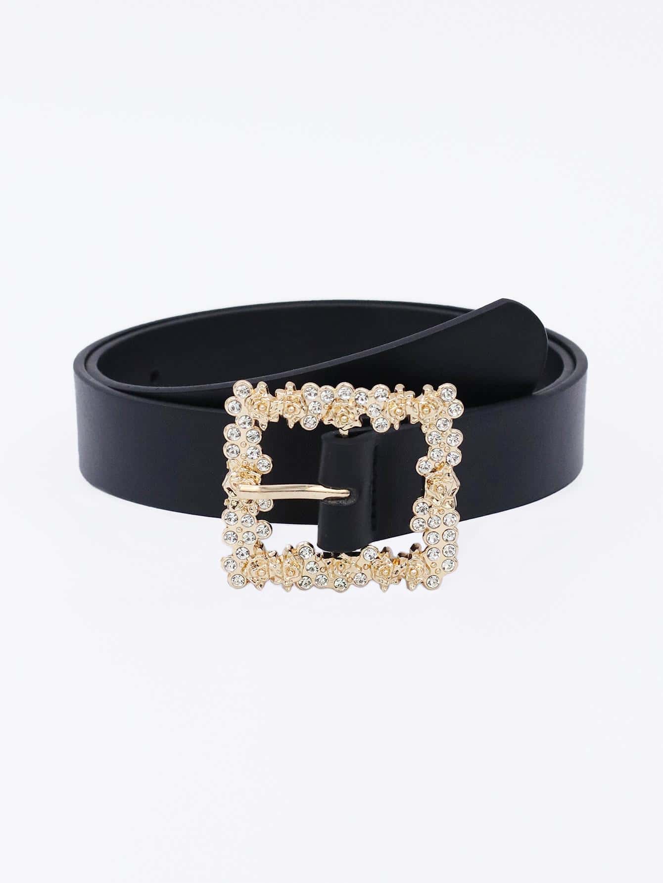 Thắt lưng khóa vuông trang trí bằng đá rhinestone - màu đen - Xem 1