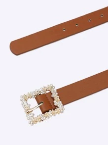 Thắt lưng khóa vuông trang trí bằng đá rhinestone - màu nâu - Xem 5