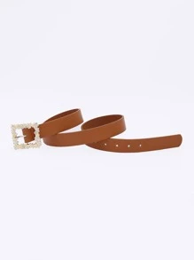 Thắt lưng khóa vuông trang trí bằng đá rhinestone - màu nâu - Xem 4