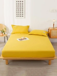 1入組素色床笠臥室用簡單織物床笠 - 黃色 - 查看 2