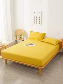 1入組素色床笠臥室用簡單織物床笠 - 黃色 - 查看 6