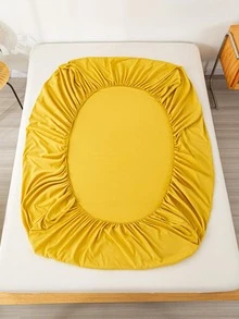 1入組素色床笠臥室用簡單織物床笠 - 黃色 - 查看 8