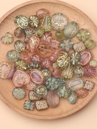 40g 1 förpackning slumpmässigt blandad tredimensionell mode akrylfärg guldmålade pärlor blomma ovala specialformade lösa pärlor gör-det-själv smycken mobiltelefon kedja armband håraccessoarer väska material