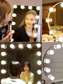 1 个 USB 电源 4/6/8/10/12/14 灯泡梳妆镜灯、化妆镜灯、颜色和亮度可调、完美用作镜前补光灯、浴室梳妆台照明活动 LED 壁灯