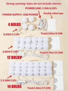 1 个 USB 电源 4/6/8/10/12/14 灯泡梳妆镜灯、化妆镜灯、颜色和亮度可调、完美用作镜前补光灯、浴室梳妆台照明活动 LED 壁灯