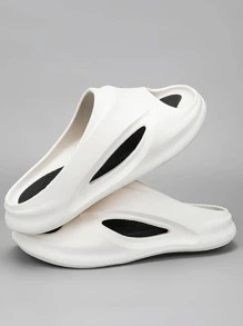 Dép Nữ Cut Out, Trượt Nhựa Màu Trắng Thời Trang Cho Mùa Hè - Đen và trắng - Xem 2