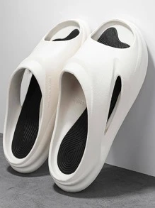 Dép Nữ Cut Out, Trượt Nhựa Màu Trắng Thời Trang Cho Mùa Hè - Đen và trắng - Xem 3