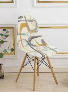 1pc Graphic Print Chair Cover, Modern Polyester Chair Slipcover For Dining Room - Multicolor - View 4