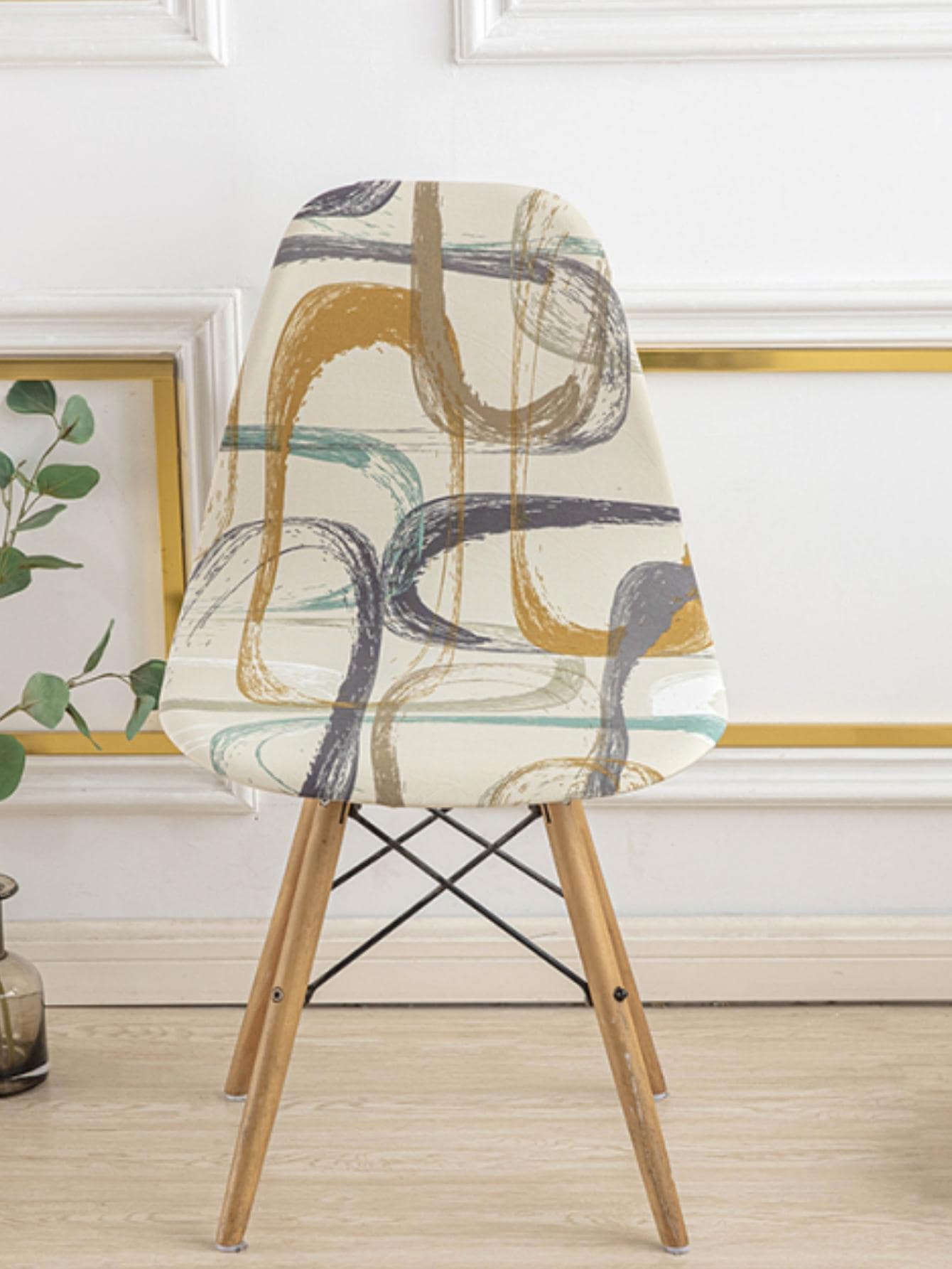 1pc Graphic Print Chair Cover, Modern Polyester Chair Slipcover For Dining Room - Multicolor - View 1