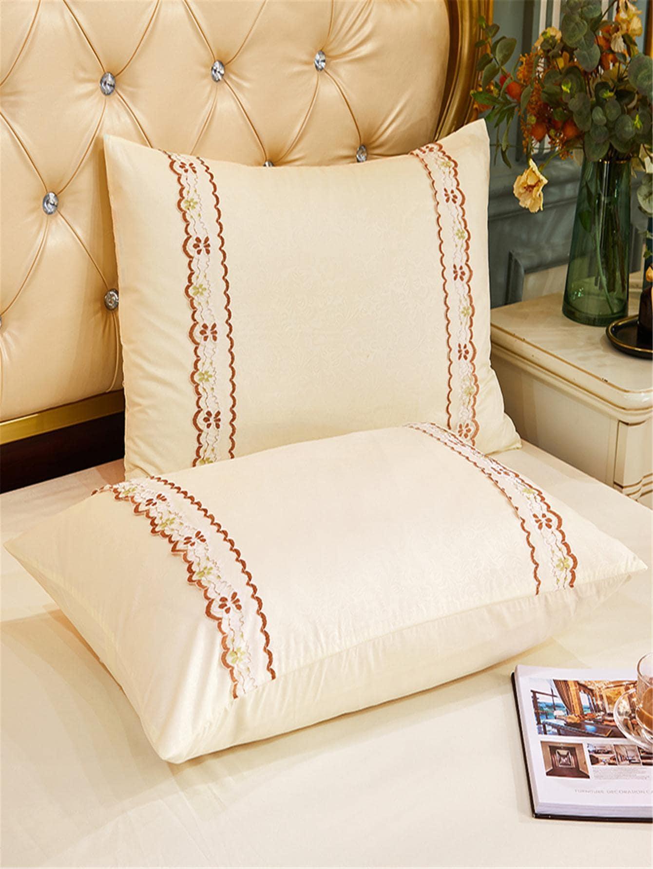 2pcs Flower Design Pillowcase Without Filler, Modern Pillow Cover For Bedroom - Yellow - View 1