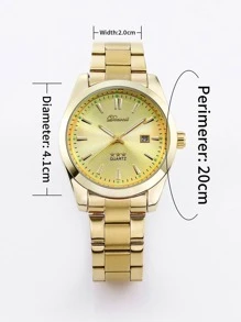 Men Round Pointer Date Quartz Watch - Gold - View 6