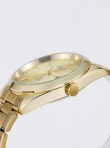 Men Round Pointer Date Quartz Watch - Gold - View 4