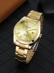 Men Round Pointer Date Quartz Watch - Gold - View 3