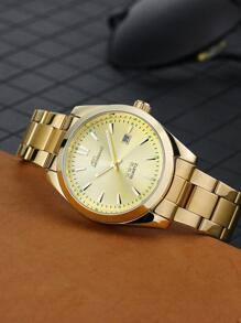 Men Round Pointer Date Quartz Watch - Gold - View 2