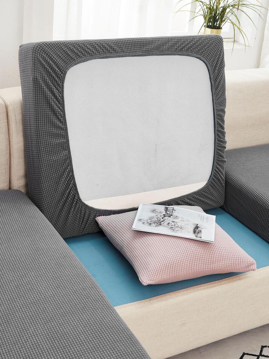 1pc Solid Color Sofa Seat Cushion Cover - Light Grey - View 1
