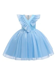 Trang phục tiệc cho bé gái Xù Buộc lại màu trơn Buổi tiệc - Màu xanh lam - Xem 1