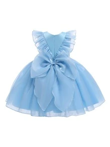 Trang phục tiệc cho bé gái Xù Buộc lại màu trơn Buổi tiệc - Màu xanh lam - Xem 2