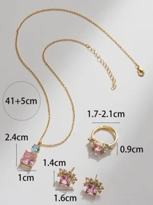 3pcs/set Glamorous Copper Cubic Zirconia Decor Jewelry Set For Women For Gift