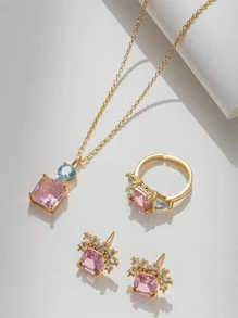 3pcs/set Glamorous Copper Cubic Zirconia Decor Jewelry Set For Women For Gift