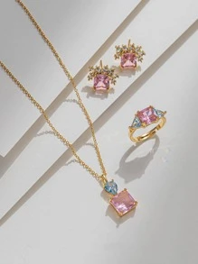 3pcs/set Glamorous Copper Cubic Zirconia Decor Jewelry Set For Women For Gift