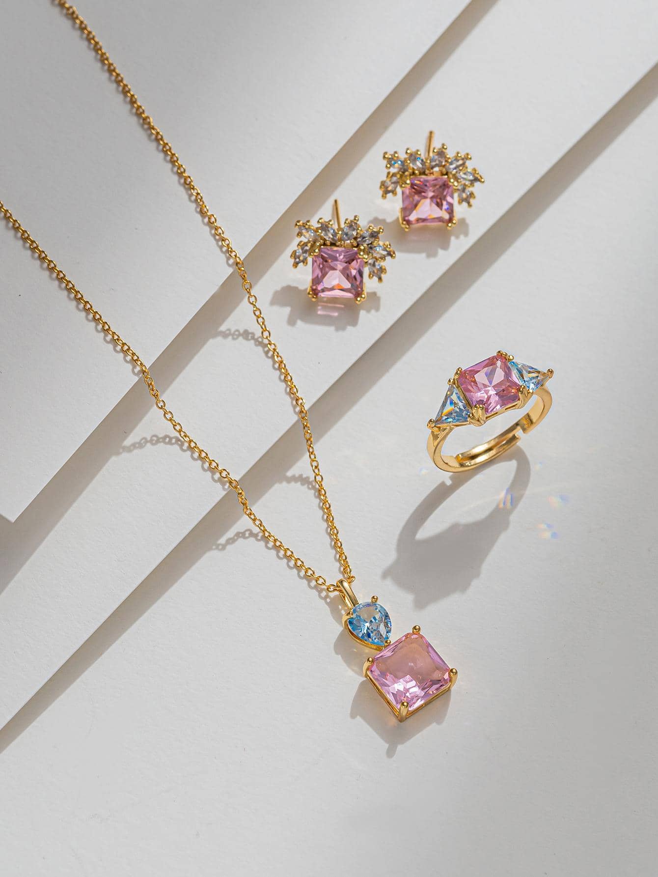 3pcs/set Glamorous Copper Cubic Zirconia Decor Jewelry Set For Women For Gift