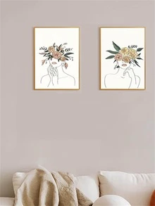 3入組花和人像圖案無框畫 - 彩色 - 查看 4