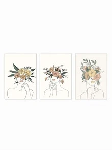 3入組花和人像圖案無框畫 - 彩色 - 查看 5