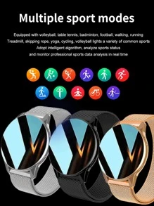 1 pieza Reloj inteligente con pulsómetro deportivo con correa de aleación de aluminio para hombres y mujeres con correa de silicona de 1 pieza, para el trabajo, gimnasio y correr - Plateado - Ver 5