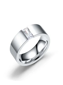 1 pieza Anillo incrustado con cristal de acero inoxidable, adecuado para fiestas y baile, anillo de piedra preciosa elegante, resistente a la decoloración, anillo de moda, regalo perfecto para el Día de San Valentín, anillo liso con incrustaciones de estilo empresarial vintage , anillo de dedo elegante y único con Rhinestone para compromiso y boda, accesorio empresarial casual europeo y americano, anillo de dedo simple de moda coreana para hombres, joyería de anillo de estilo hip-hop ligero y lujoso, mamá, madre, Día de la Madre, regalo - Plateado - Ver 6